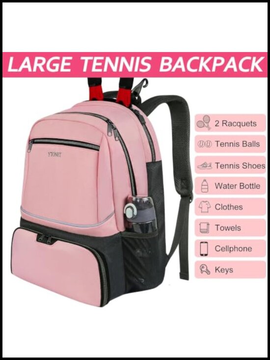 Tennis Backpack for 2 Rackets with Insulated Pocket and Shoe Compartment
